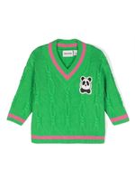 Mini Rodini pull en maille torsadée à patch panda - Vert