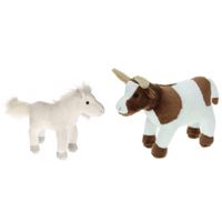 Pluche knuffel boerderijdieren set Koe en Paard van 20 cm