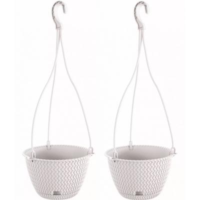 2x Stuks witte hangende kunststof Splofy bloempotten/plantenpotten met schotel 4,8 liter - Plantenpotten 2x Stuks witte hangende kunststof Splofy bloempotten/plantenpotten met schotel 4,8 liter - Plantenpotten