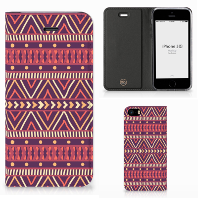 iPhone SE|5S|5 Hoesje met Magneet Aztec Paars iPhone SE|5S|5 Hoesje met Magneet Aztec Paars
