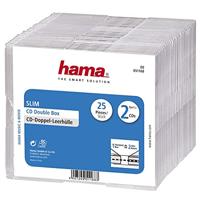 Hama CD-doos met dubbele behuizing in superslanke uitvoering voor 50 CD's/DVD's/Blu-rays, verpakking van 25 stuks, transparant, enkel