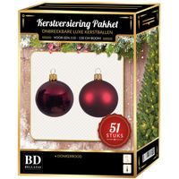 Kerstbal en ster piek set 51x donkerrood voor 120 cm boom - thumbnail