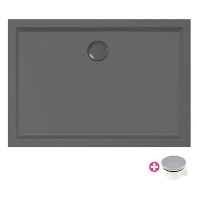 Douchebak Xenz Mariana | 100x70x4 cm | Incl.Afvoersifon-Chroom | Acryl | Rechthoekig | Antraciet mat
