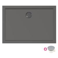 Douchebak Xenz Mariana | 100x70x4 cm | Incl.Afvoersifon-Chroom | Acryl | Rechthoekig | Antraciet mat