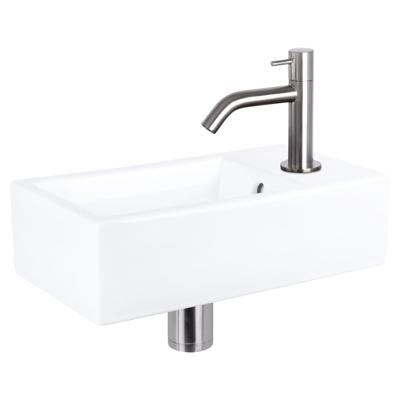 Fonteinset Differnz Force Keramiek 40x22x11.5 cm Wit Met Gebogen Kraan Mat Chroom Fonteinset Differnz Force Keramiek 40x22x11.5 cm Wit Met Gebogen Kraan Mat Chroom