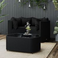 4-delige Loungeset met kussens poly rattan zwart - thumbnail