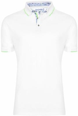 R2 Amsterdam Heren Polo Pique Wit Met Groene Accenten Modern Fit