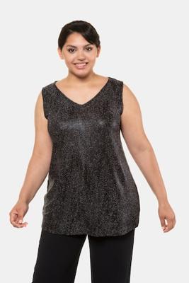 Ulla Popken Top, classic, V-hals, glitterjersey - Grote Maten