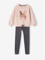 Sportset voor meisjes met molton sweater + legging van technisch materiaal roze (poederkleur)