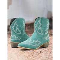 turquoise westerncowboylaarzen voor dames met ingewikkeld bloemenborduurwerk, perfect voor evenementen met een landelijk thema en vrijetijdskleding Lightinthebox - thumbnail