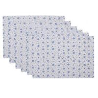 Clayre & Eef Placemats Set van 6 48x33 cm Wit Blauw Katoen Rechthoek