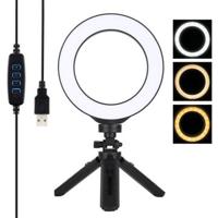 PULUZ PKT3059B 6.2 16cm USB 3 Modes Dimbare Vlogging Fotografie Video LED Ringverlichting + Statiefmontageset