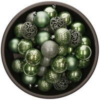 37x stuks kunststof kerstballen salie groen 6 cm glans/mat/glitter mix