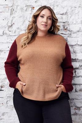 Ulla Popken gebreide colourblocking pullover - Grote Maten