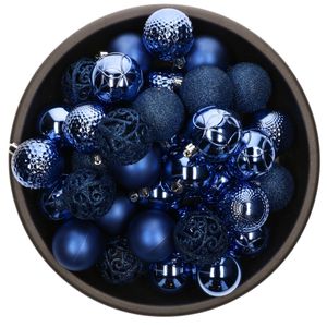 37x stuks kunststof kerstballen kobalt blauw 6 cm glans/mat/glitter mix