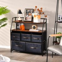 Dressoir met Stoffen Laden Stoffen Commode met Bovenste Plank en Kantelbeveiliging Vrijstaande Kledingcommode (5 Laden) - thumbnail