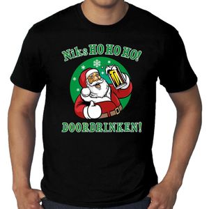 Plus size fout kerst shirt  zuipende kerstman niks ho ho ho doordrinken zwart voor heren 4XL  -