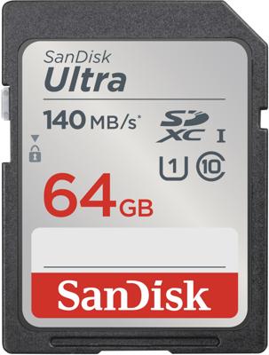 SanDisk SDXC Ultra 64GB (Class 10/UHS-I/140MB/s) SDHC-kaart 64 GB UHS-Class 1 Waterdicht, Schokbestendig