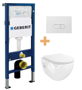 Linie Waldo hangtoilet hoogglans wit randloos met Geberit Duofix UP100 Delta inbouwreservoir en bedieningspaneel