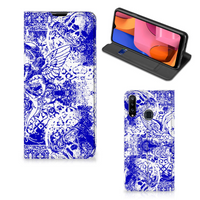 Mobiel BookCase Samsung Galaxy A20s Angel Skull Blauw