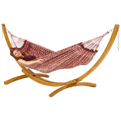 Eenpersoons hangmat met houten standaard - 300x140cm - Paars - 120kg draagkracht- 100% katoen - binnen & buiten Eenpersoons hangmat met houten standaard - 300x140cm - Paars - 120kg draagkracht- 100% katoen - binnen & buiten