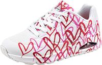 Skechers UNO Spread The Love Sneakers voor dames, Wit W Rood En Roze Hart Print Durabuck M, 39 EU