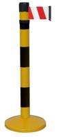 Paal zwart/geel standaard basis - riem 4 m/100 mm rood/wit