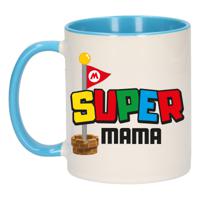 Bellatio Decorations Cadeau koffie/thee mok voor mama - blauw - super mama - 300 ml - Moederdag   -