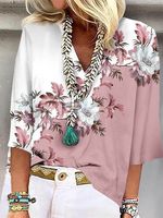 Loose Floral V Neck Casual Shirt - thumbnail