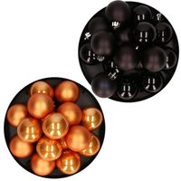 Kerstversiering kunststof kerstballen mix zwart/ cognac bruin 4 en 6 cm pakket van 80x stuks