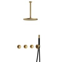 Hotbath Cobber IBS70 inbouwdouche met 30cm plafondbuis en 30cm hoofddouche geborsteld messing