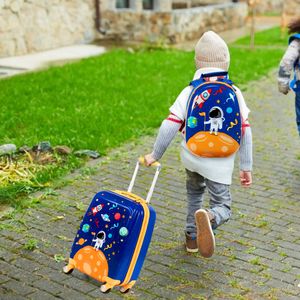 2 Stuks Kinder Bagage Set 32cm & 51cm Kinderen Hand Bagage Set met 4 Multi-Directionele Wielen Blauw