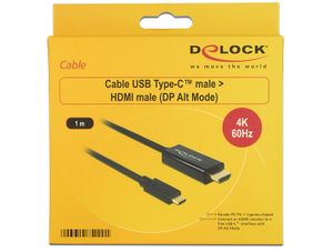 Delock 85290 Kabel USB Type-C male > HDMI male (DP Alt Mode) 4K 60 Hz 1 m zwart