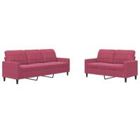 vidaXL 2-delige Loungeset met kussens fluweel wijnrood, bankenset, tv-stoel, fauteuil, sofa, stoffen bank, beklede bank, fluwelen bank, loungebank