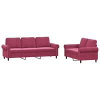 vidaXL 2-delige Loungeset met kussens fluweel wijnrood, fauteuil, bank, zitbank, 2-zitsbank, sofa, fauteuil stoel, 2 zits bank, twee zits bank
