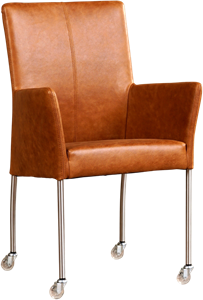 Cognac leren moderne eetkamerstoel Comfort - poot rond rvs met wiel - Vintage Leer Cognac (cognac leer)