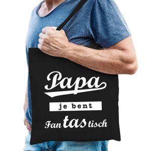 Katoenen cadeau tasje papa je bent fantastisch zwart