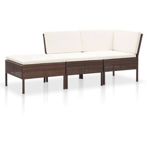 3-delige Loungeset met kussens poly rattan bruin