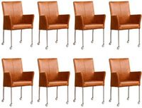 Set van 8 Cognac leren moderne eetkamerstoelen Comfort - Vintage Leer Cognac (cognac leer)