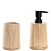 Badkamer accessoires setje drinkbeker en zeeppompje 16 cm bamboe/zwart