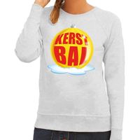 Foute feest kerst sweater met gele kerstbal op grijze sweater voor dames XL (42)  -