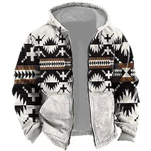 Tribal Grafische prints Voor heren Sport 3D-afdrukken Hoodie met rits Feestdagen Vakantie Streetwear Hoodies Wit blauw Lange mouw Capuchon Zak Afdrukken Lente Herfst Ontwerper Sweatshirt met Lightinthebox