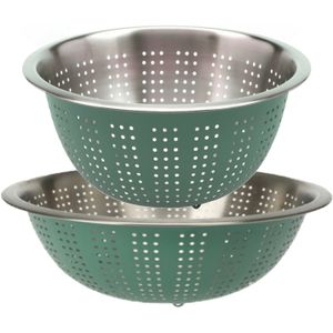 RVS keuken vergiet/zeef - set met 2 formaten - groen - Diameter 24 en 27 cm