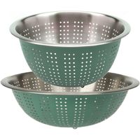 RVS keuken vergiet/zeef - set met 2 formaten - groen - Diameter 24 en 27 cm - thumbnail