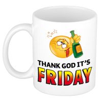 Thank god its friday kado mok / beker wit met smiley - cadeau collega