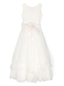 Mimilù robe longue à fleurs appliquées - Blanc