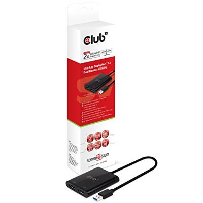 Club3D USB A op DisplayPort 1.2 Dual Monitor 4K 60H USB A stekker op 2x DisplayPort bus zwart