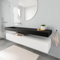 Zaro ALAN vrijhangende wastafel 200cm met wasbak Enkel links en onderkast in kleur Wit mat 2 lade(s)