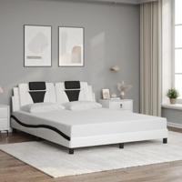 vidaXL Bedframe met hoofdbord kunstleer zwart en wit 160x200 cm, bed, bed ombouw, tweepersoonsbed, bedbodem, slaapkamermeubel, 2 persoonsbed