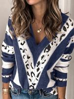 Striped V Neck Casual Sweater